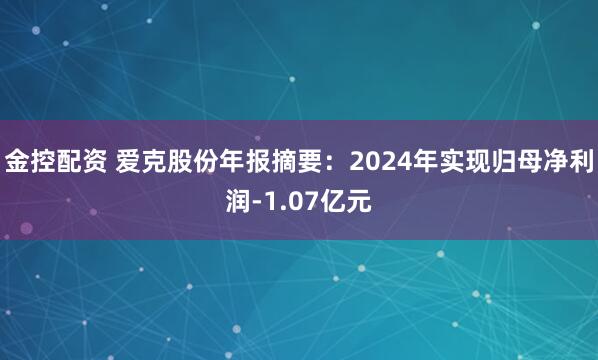 金控配资 爱克股份年报摘要：2024年实现归母净利润-1.07亿元