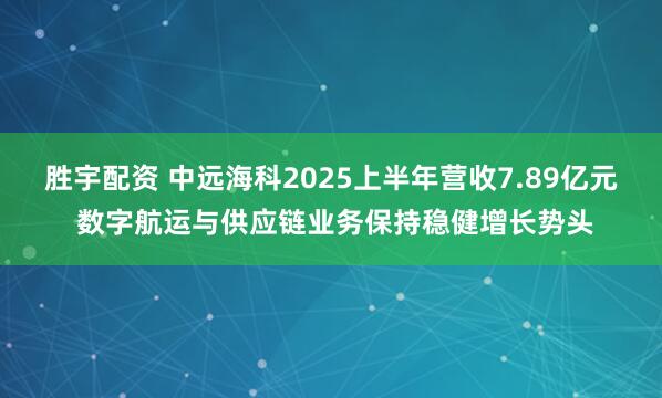 胜宇配资 中远海科2025上半年营收7.89亿元 数字航运与供应链业务保持稳健增长势头